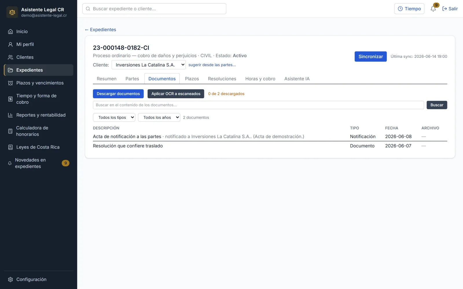 Documentos del expediente con búsqueda en el texto completo