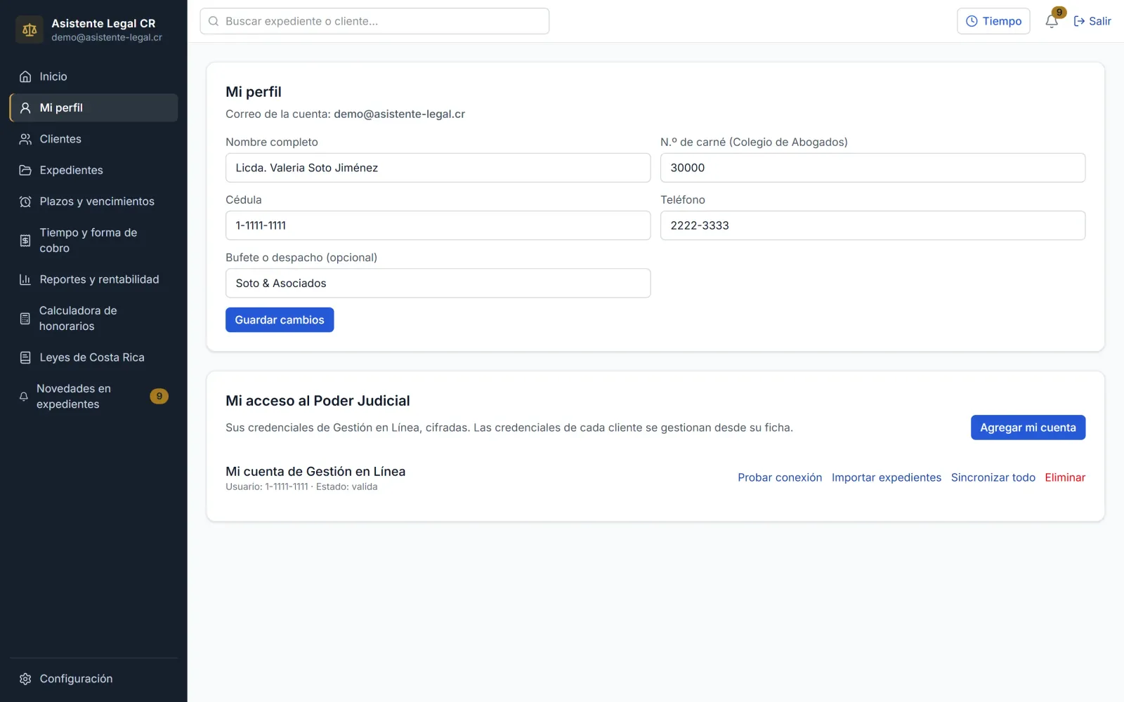 Mi perfil y la conexión con la cuenta del Poder Judicial