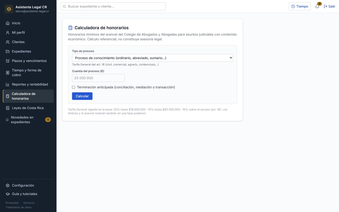 Calculadora de honorarios por tramos