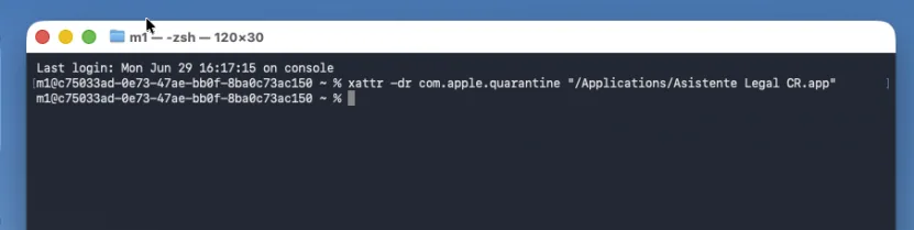Terminal después de ejecutar el comando, con un prompt nuevo en blanco