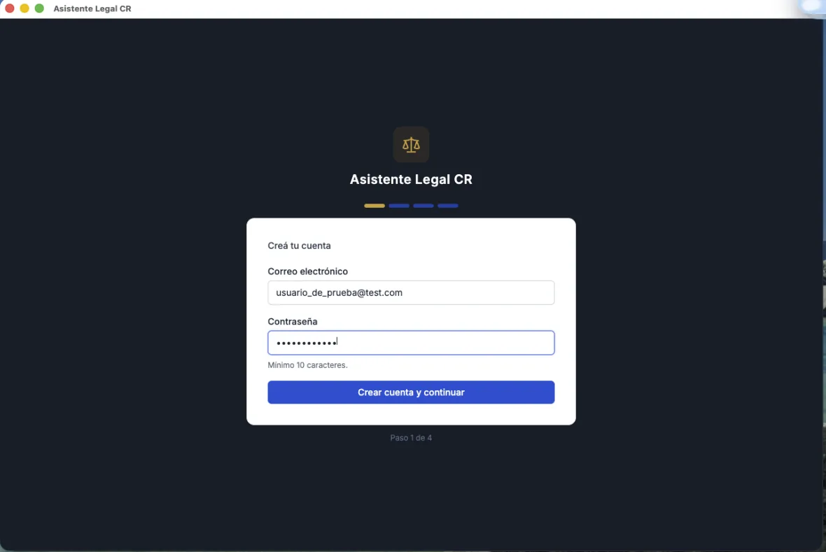Paso 1 del asistente: crear cuenta con correo y contraseña