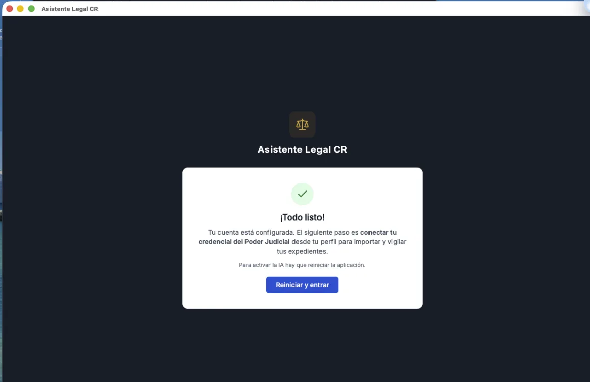 Pantalla de confirmación '¡Todo listo!' al terminar la configuración